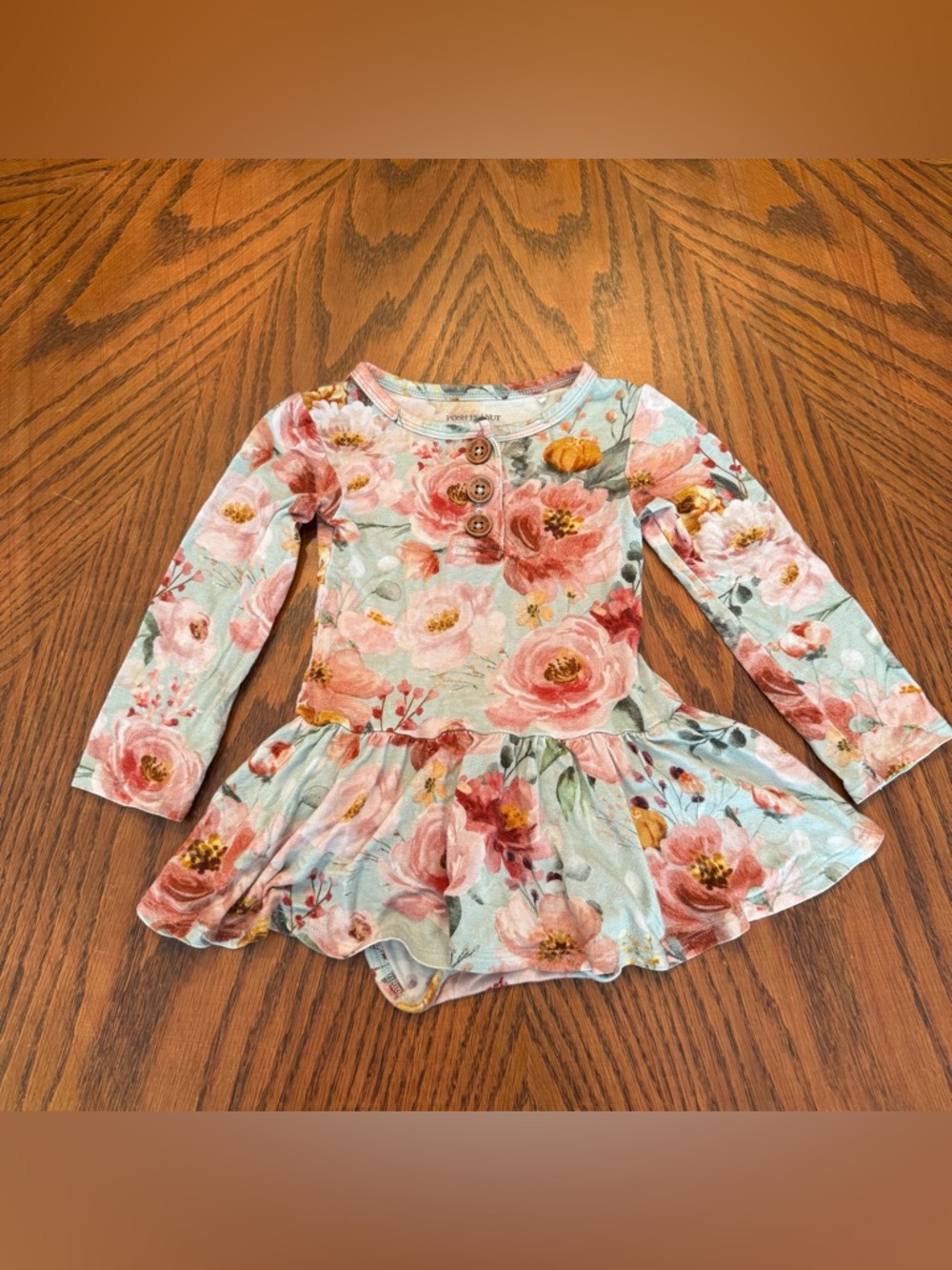 Posh Peanut Girl's Bamboo Long Sleeve Henley Twirl Skirt Bodysuit